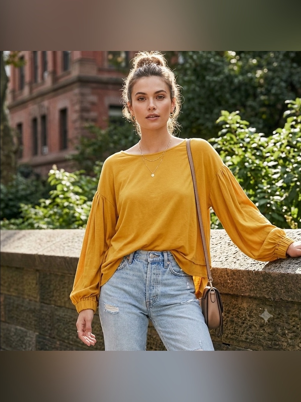 Kaktus Mustard Yellow Balloon Sleeve Women’s Top, Size XL extra large, Fall